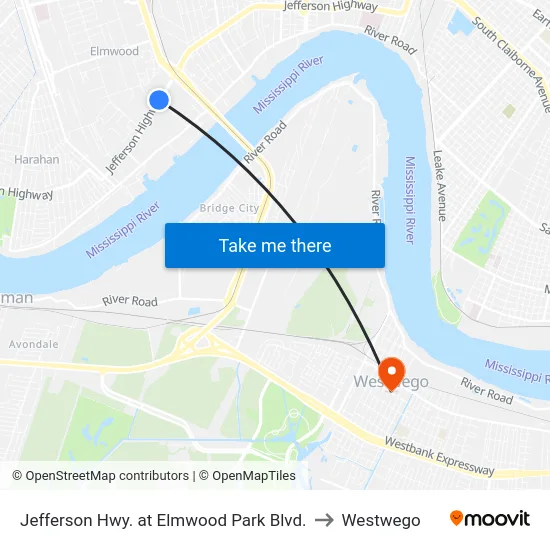 Jefferson Hwy. at Elmwood Park Blvd. to Westwego map