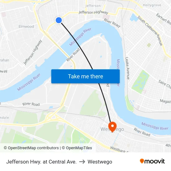 Jefferson Hwy. at Central Ave. to Westwego map
