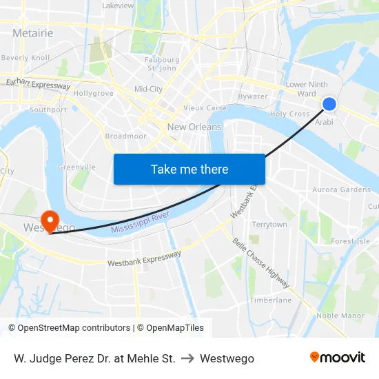 W. Judge Perez Dr. at Mehle St. to Westwego map