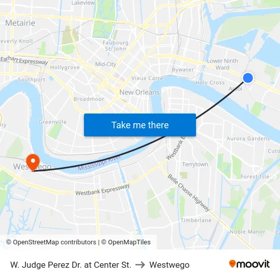 W. Judge Perez Dr. at Center St. to Westwego map