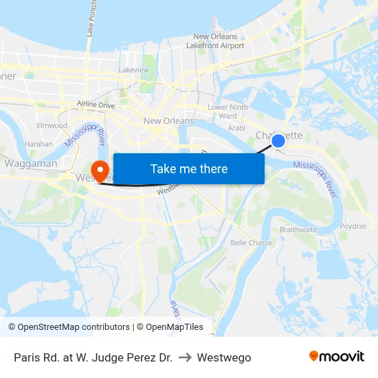 Paris Rd. at W. Judge Perez Dr. to Westwego map