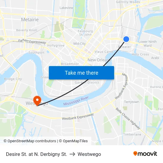 Desire St. at N. Derbigny St. to Westwego map