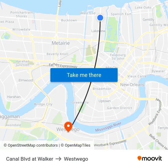 Canal Blvd at Walker to Westwego map