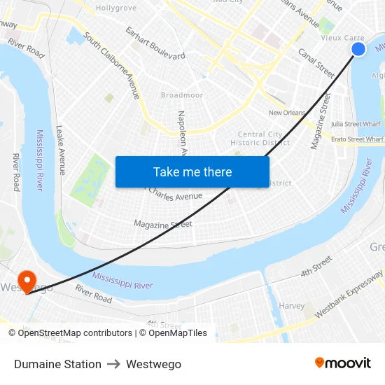 Dumaine Station to Westwego map