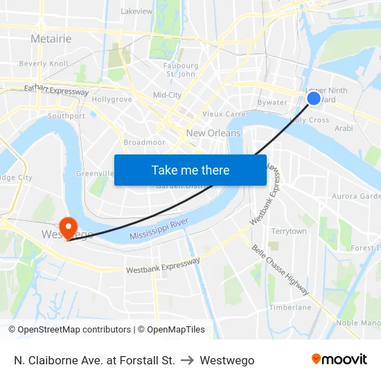 N. Claiborne Ave. at Forstall St. to Westwego map