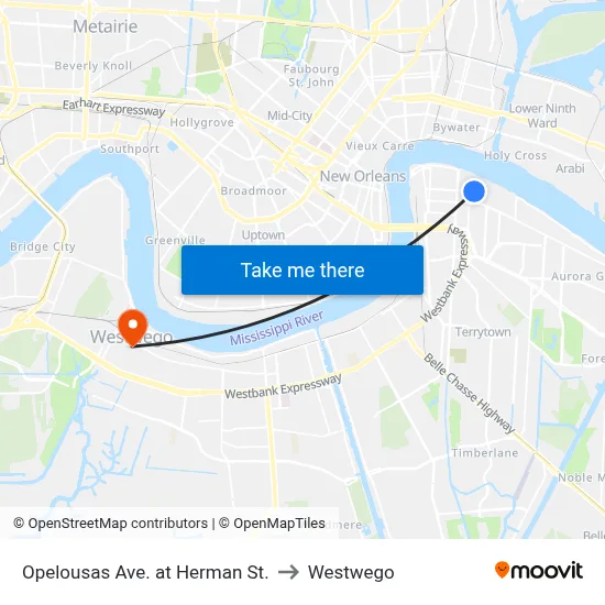 Opelousas Ave. at Herman St. to Westwego map