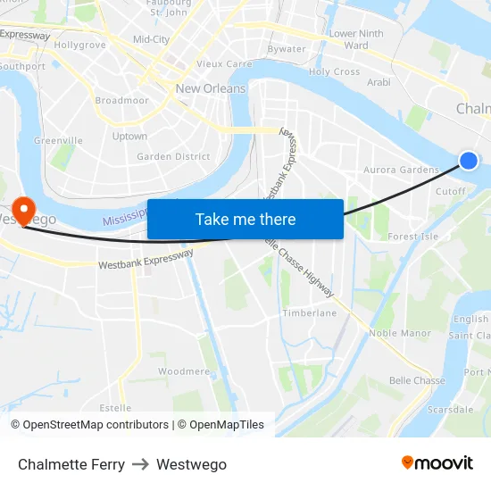 Chalmette Ferry to Westwego map