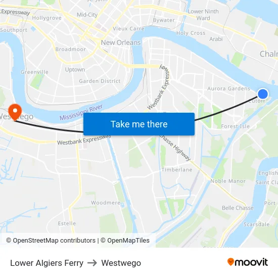 Lower Algiers Ferry to Westwego map