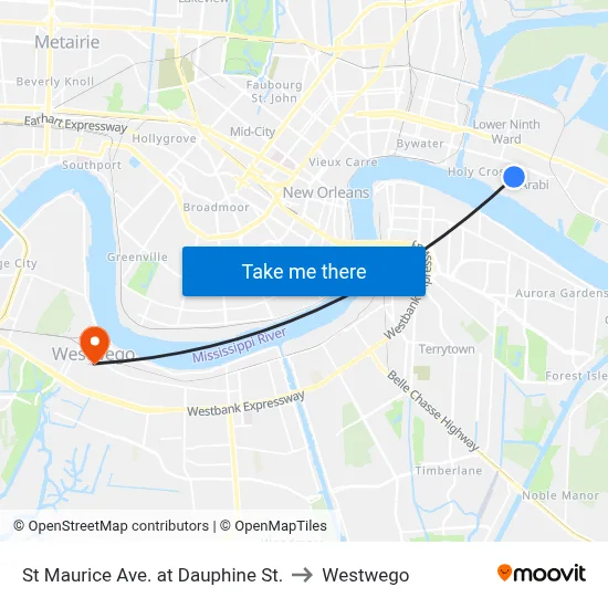 St Maurice Ave. at Dauphine St. to Westwego map