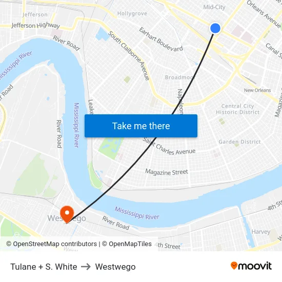 Tulane + S. White to Westwego map