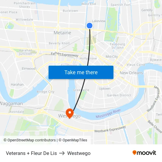 Veterans + Fleur De Lis to Westwego map