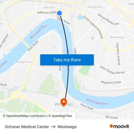 Ochsner Medical Center to Westwego map