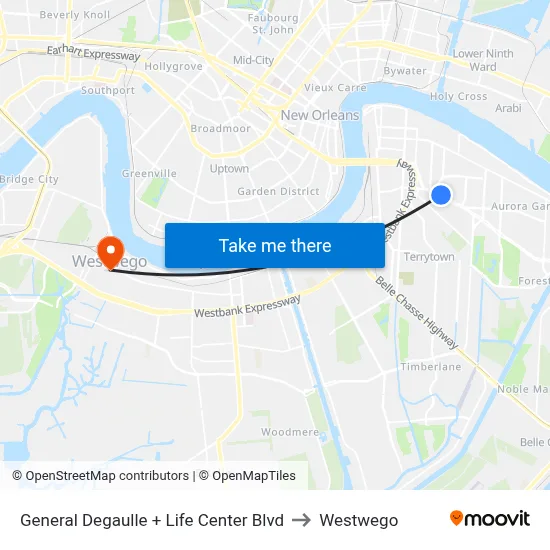 General Degaulle + Life Center Blvd to Westwego map