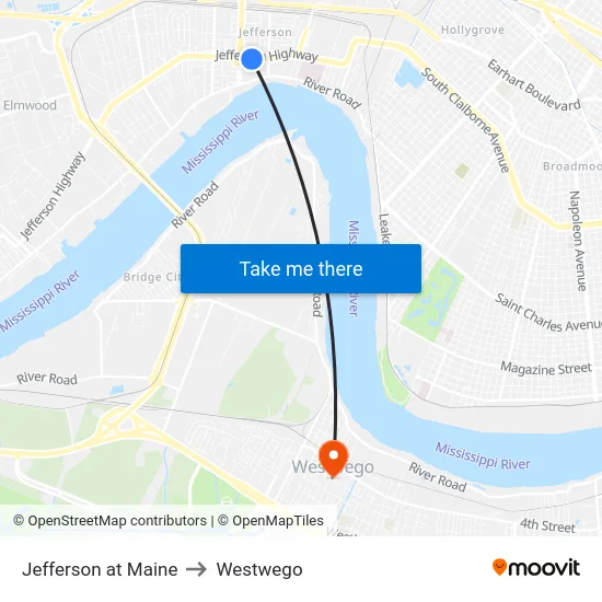 Jefferson at Maine to Westwego map