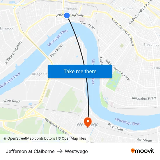 Jefferson at Claiborne to Westwego map