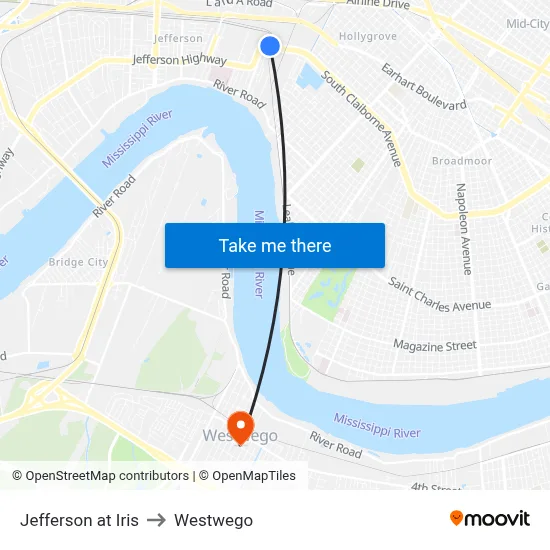 Jefferson at Iris to Westwego map