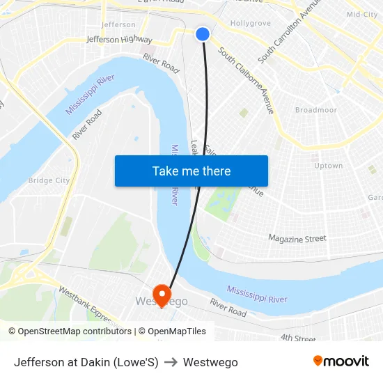 Jefferson at Dakin (Lowe'S) to Westwego map