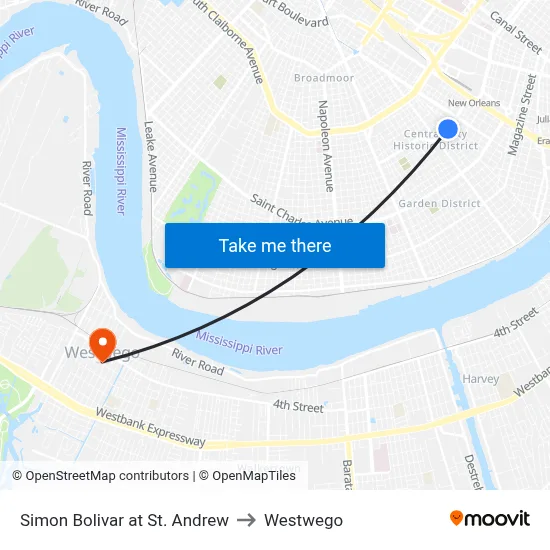 Simon Bolivar at St. Andrew to Westwego map