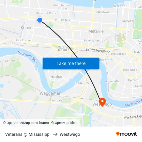 Veterans @ Mississippi to Westwego map