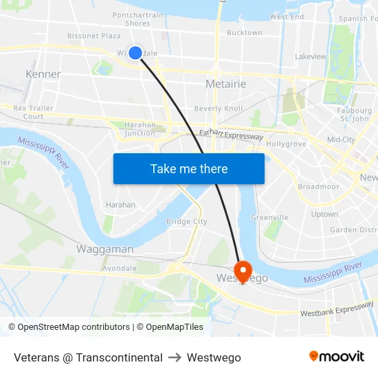 Veterans @ Transcontinental to Westwego map