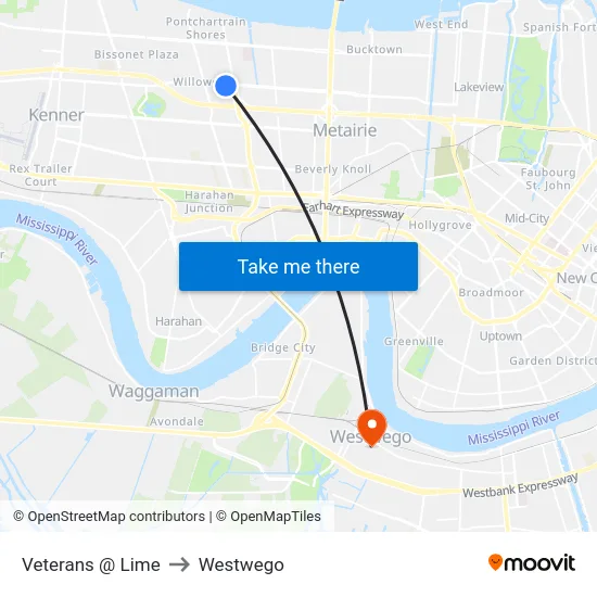 Veterans @ Lime to Westwego map