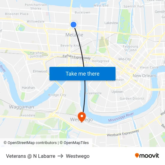 Veterans @ N Labarre to Westwego map