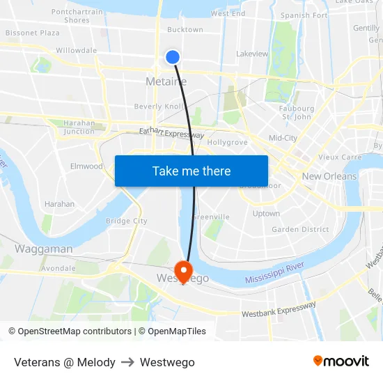 Veterans @ Melody to Westwego map