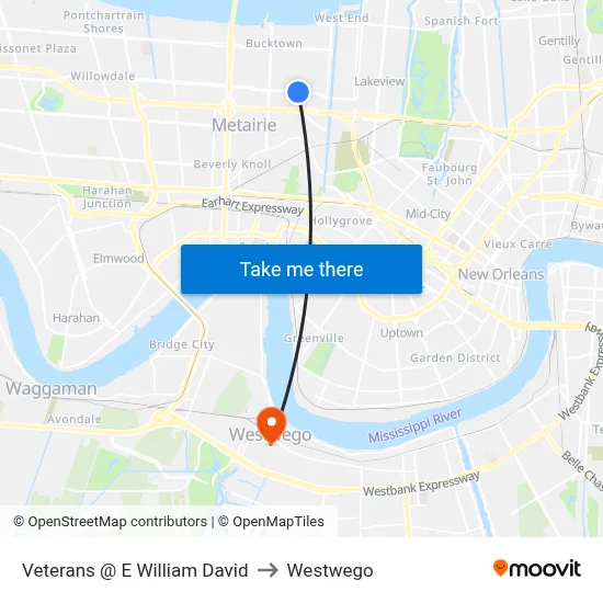 Veterans @ E William David to Westwego map