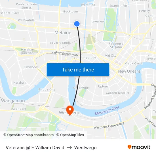 Veterans @ E William David to Westwego map