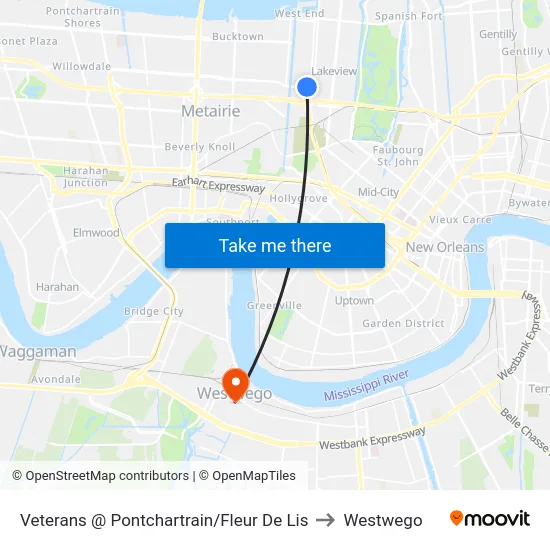 Veterans @ Pontchartrain/Fleur De Lis to Westwego map