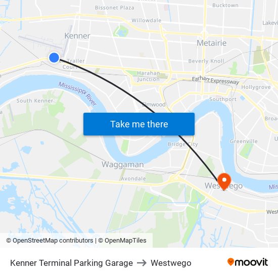 Kenner Terminal Parking Garage to Westwego map