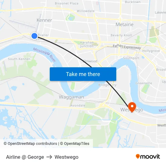 Airline @ George to Westwego map