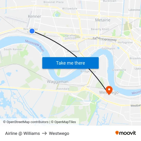 Airline @ Williams to Westwego map