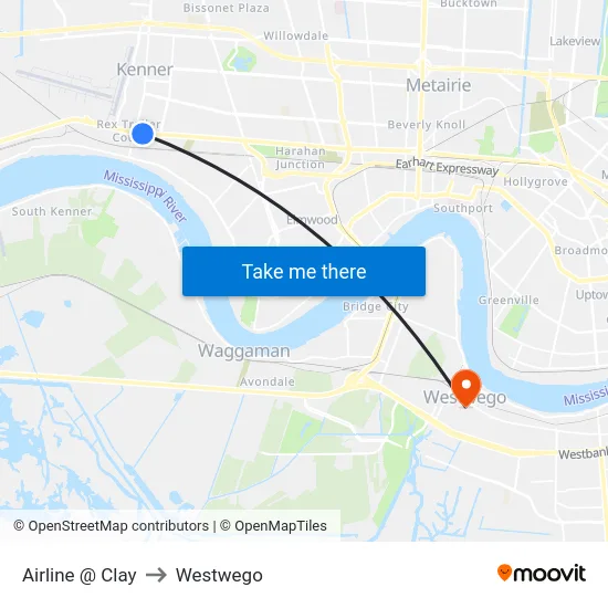 Airline @ Clay to Westwego map