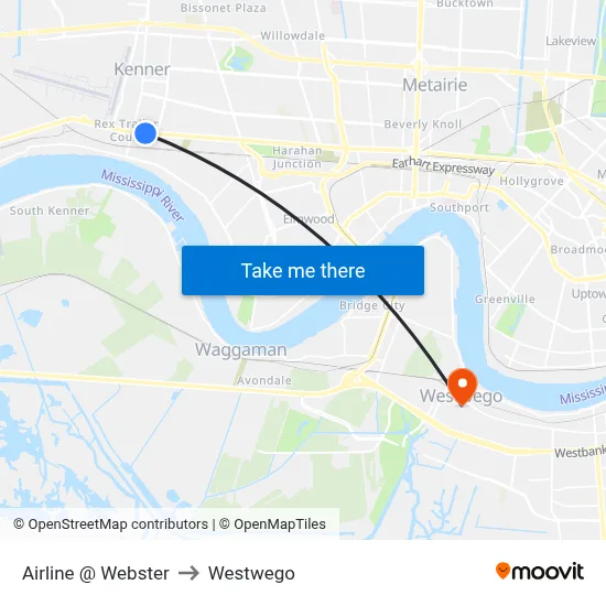 Airline @ Webster to Westwego map