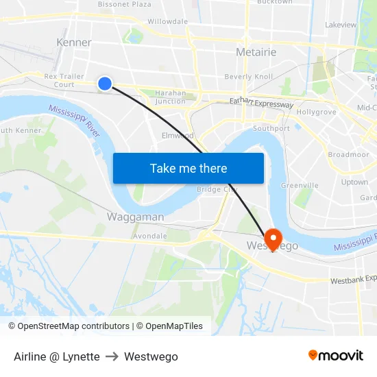 Airline @ Lynette to Westwego map