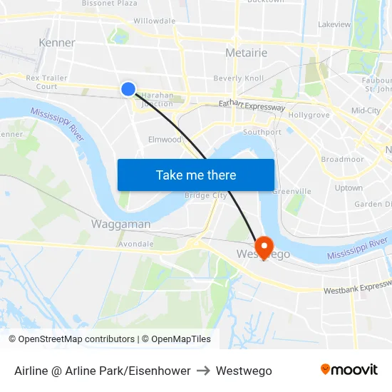 Airline @ Arline Park/Eisenhower to Westwego map