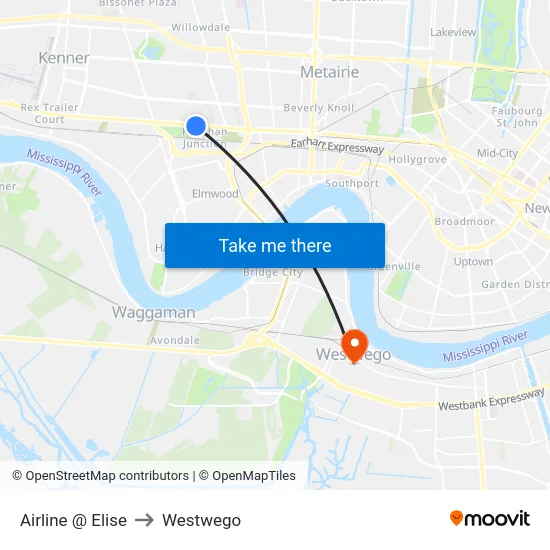 Airline @ Elise to Westwego map