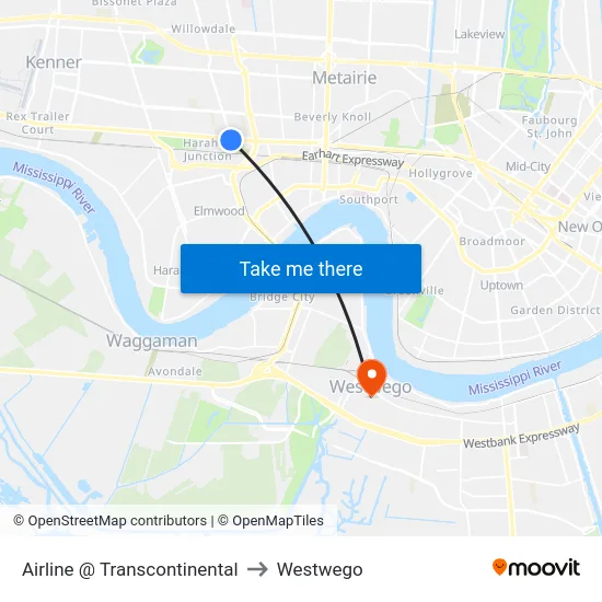 Airline @ Transcontinental to Westwego map