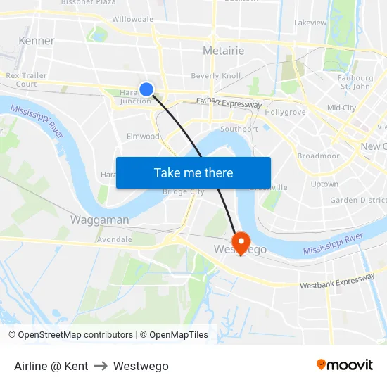 Airline @ Kent to Westwego map