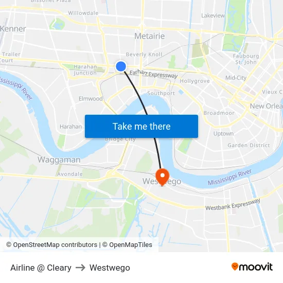 Airline @ Cleary to Westwego map