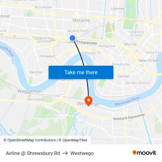 Airline @ Shrewsbury Rd to Westwego map