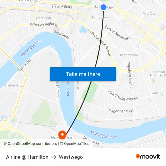 Airline @ Hamilton to Westwego map