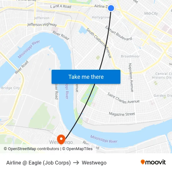Airline @ Eagle (Job Corps) to Westwego map