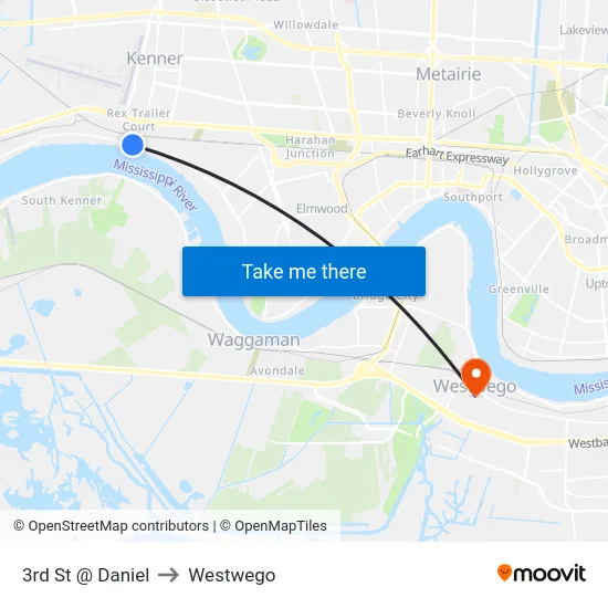 3rd St @ Daniel to Westwego map