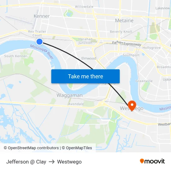 Jefferson @ Clay to Westwego map