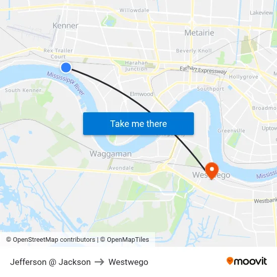 Jefferson @ Jackson to Westwego map