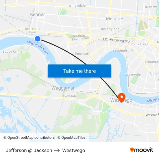 Jefferson @ Jackson to Westwego map