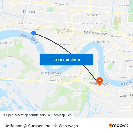 Jefferson @ Cumberland to Westwego map