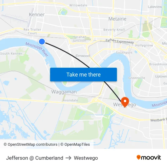 Jefferson @ Cumberland to Westwego map